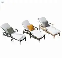 Wicker Wooden Pool Sun Lounger- Brown