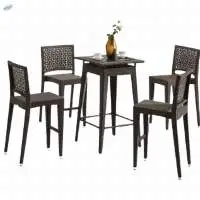 Wicker Cane Bar Table with 4 Bar Chairs