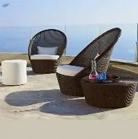 Wicker Wooden Outdoor Sofa Chair with Table