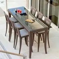 Wicker Cane 6 Bar Chairs and Bar Table