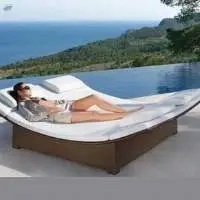 Wicker Wooden Double Seater Pool Bed