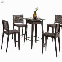 Wicker Cane Bar Table and 4 Bar Chairs- Brown