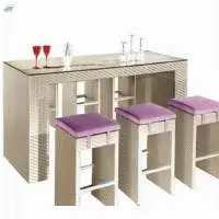 Wicker Cane Bar Counter with 3 Bar Stools