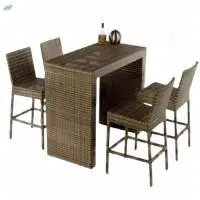 Wicker Cane Single Bar Table with 4 Bar Chair
