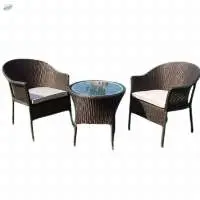 Wicker Cane Outdoor Coffee Table with Glass Top