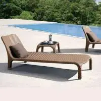 Wicker Cane Pool Side Lounger With Side Table