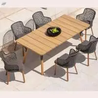 Wicker Wooden Dining Single with Table 6 Chair