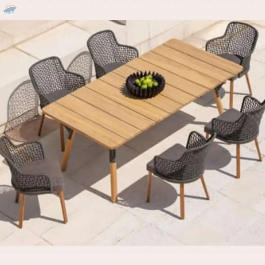 Wicker Wooden Dining Single with Table 6 Chair