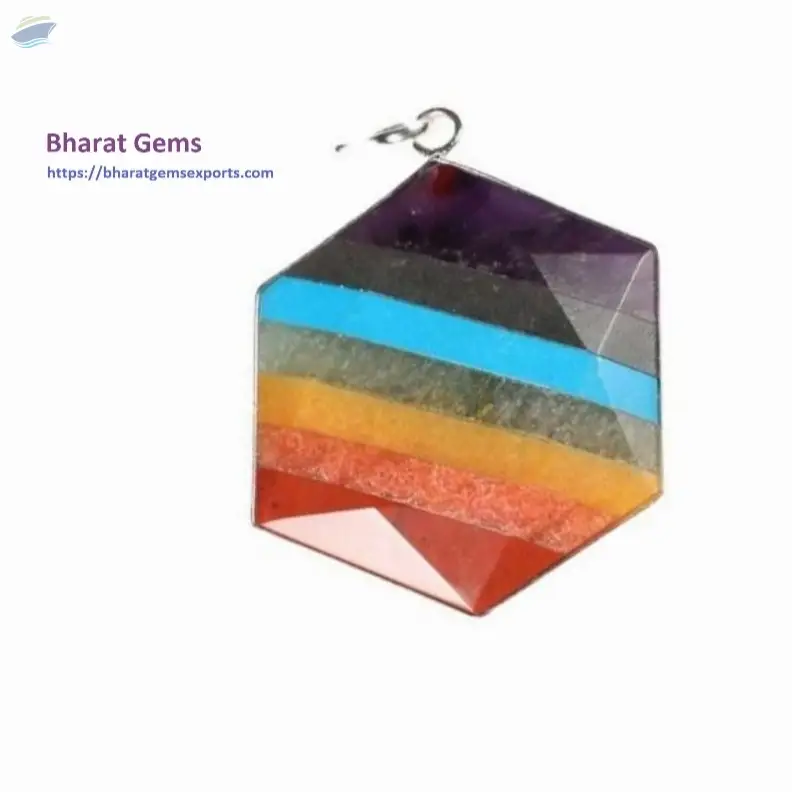 7 Chakra Bonded Gemstone Hexagon Shape Pendant