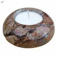 Picture Jasper stone Candle Holder Round Shape