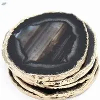 Black Bulk Agate Golden Irregular Shape Coaster