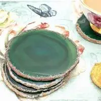 Green Agate Gemstone Coaster Round Shape