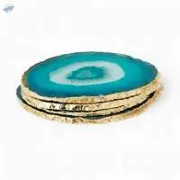 Turquoise Agate Gemstone Gold Plated Coaster