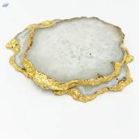 White Agate Gemstone Gold Plated Coaster