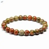 Unakite Gemstone Round Beads Bracelet