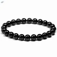 Black Tourmaline Gemstone Round Beads Bracelet