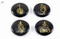 Black Agate Gemstone Round Shape Usui Set