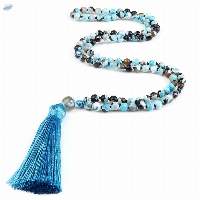 Blue Agate Rosary Mala 108 Beads Gemstone
