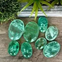 Green Fluorite Gemstone Oval Shape Palm Stone