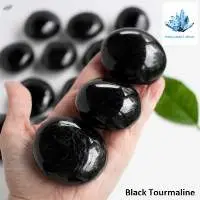 Black Tourmaline Gemstone Oval Shape Palm Stone