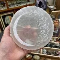Selenite Charging Plate With Moon And Plant