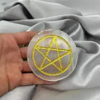 Selenite Charging Plate Golden Star Symbol