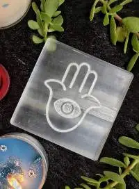 Selenite Charging Plate With Hamsa Hand
