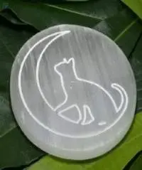 Selenite Charging Plate With Cat and Moon