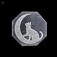 Selenite Charging Plate With Cat and Moon