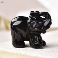 Black Obsidian Gemstone Elephant Statue