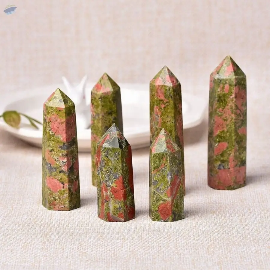 Green Unakite Gemstone Crystal Tower