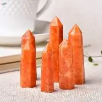 Orange Sunstone Gemstone Crystal Pencil Tower