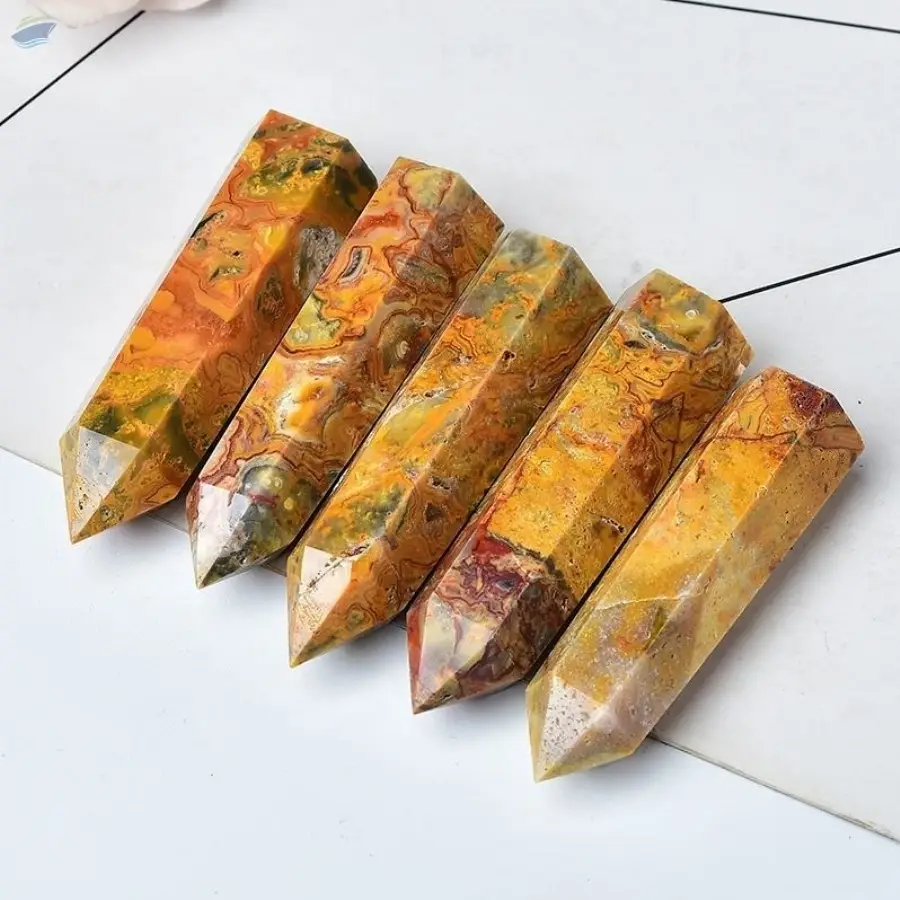 Crazy Lace Agate Gemstone Pencil Tower