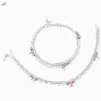 Indian Silver Tone Bell Anklet Payal Set Jewelry