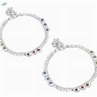 Indian Silver Tone Bell Anklet Payal Set Jewelry