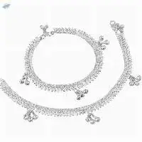 Indian Silver Tone Bell Anklet Payal Set Jewelry