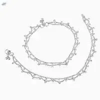 Silver Tone Bell Tassel Anklet Payal Set Jewelry