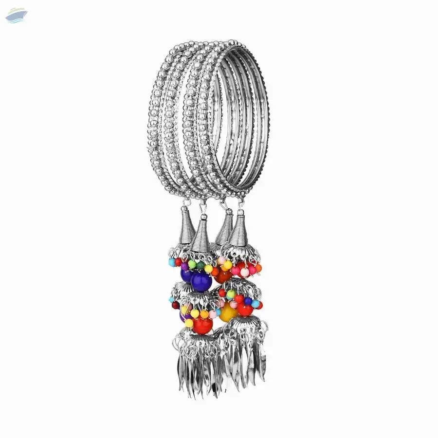Antique Oxidized Beads Charm Bangles Set