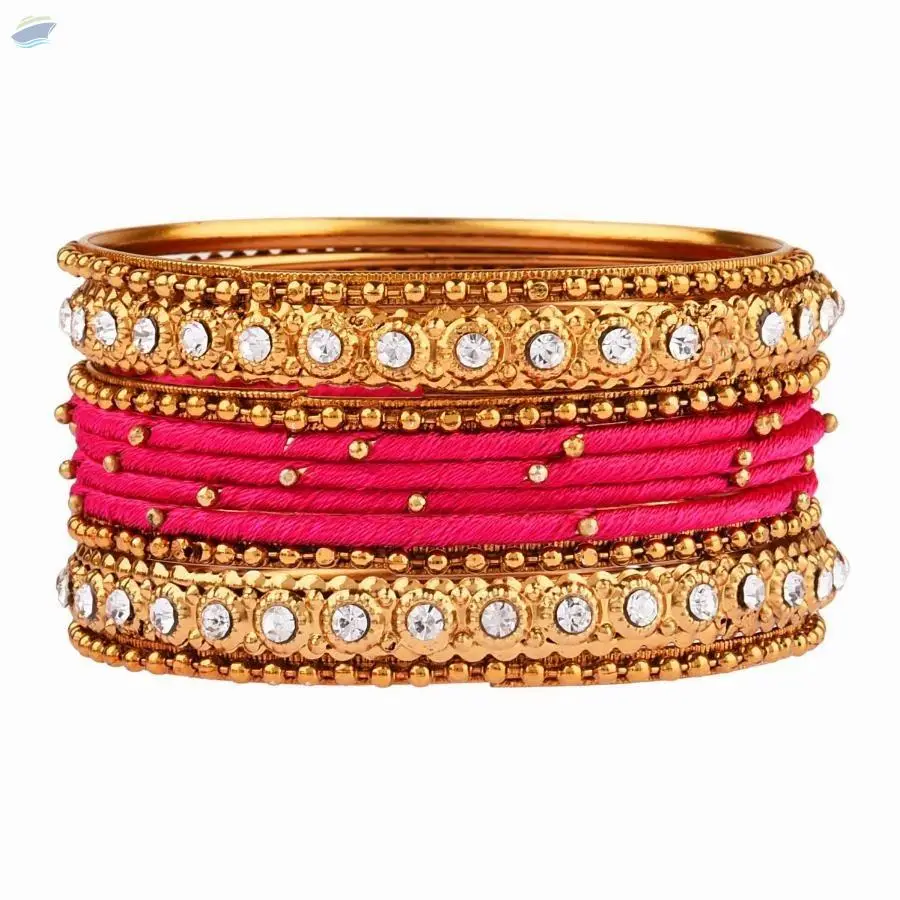 Fashion Crystal Beaded Silk Thread Bangles Set