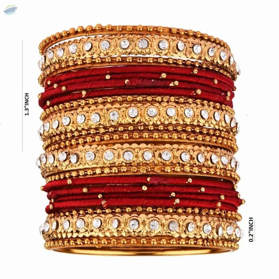 Fashion Crystal Beaded Silk Thread Bangles Set