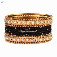 Fashion Crystal Beaded Silk Thread Bangles Set