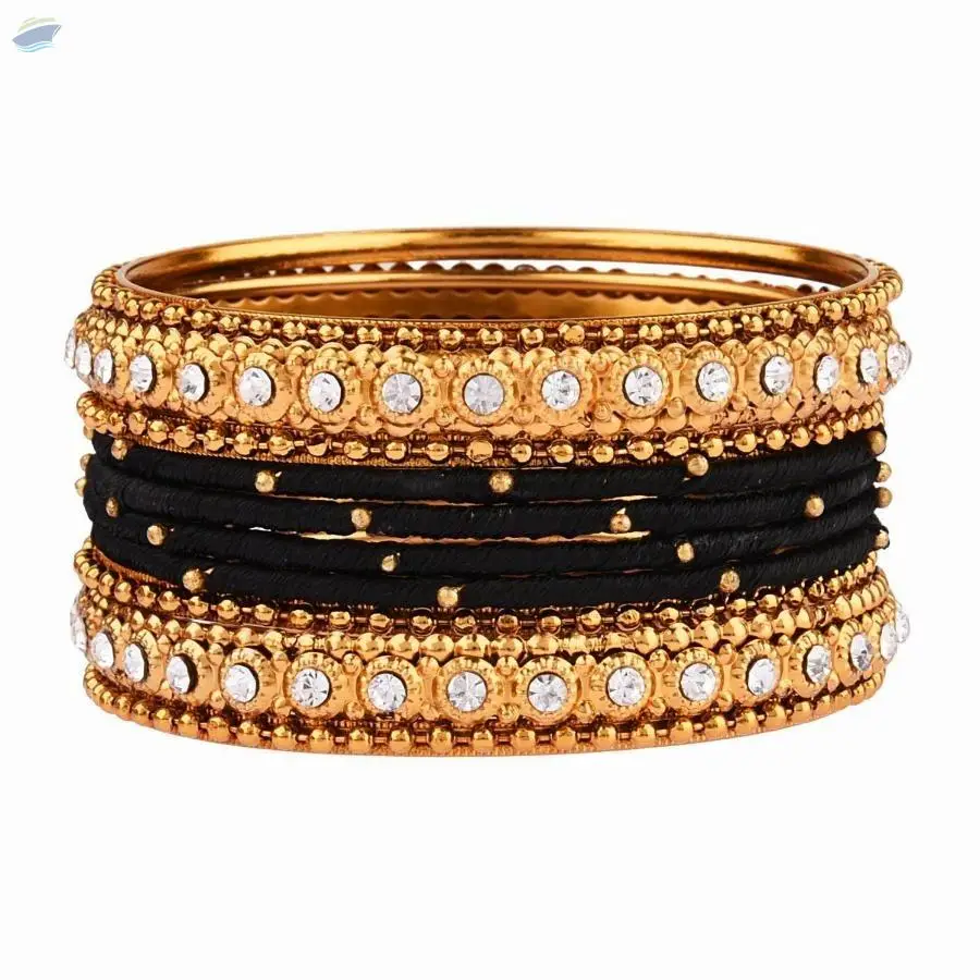 Fashion Crystal Beaded Silk Thread Bangles Set