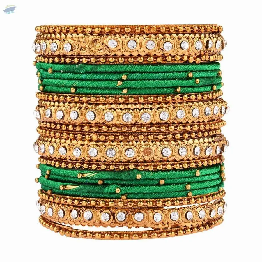 Fashion Crystal Beaded Silk Thread Bangles Set