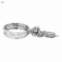 Antique Oxidized Tassel Charm Bangles Set,