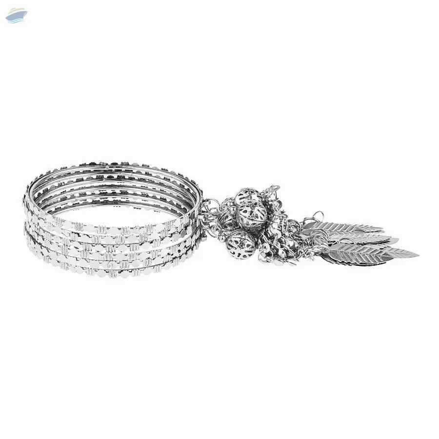 Antique Oxidized Tassel Charm Bangles Set,