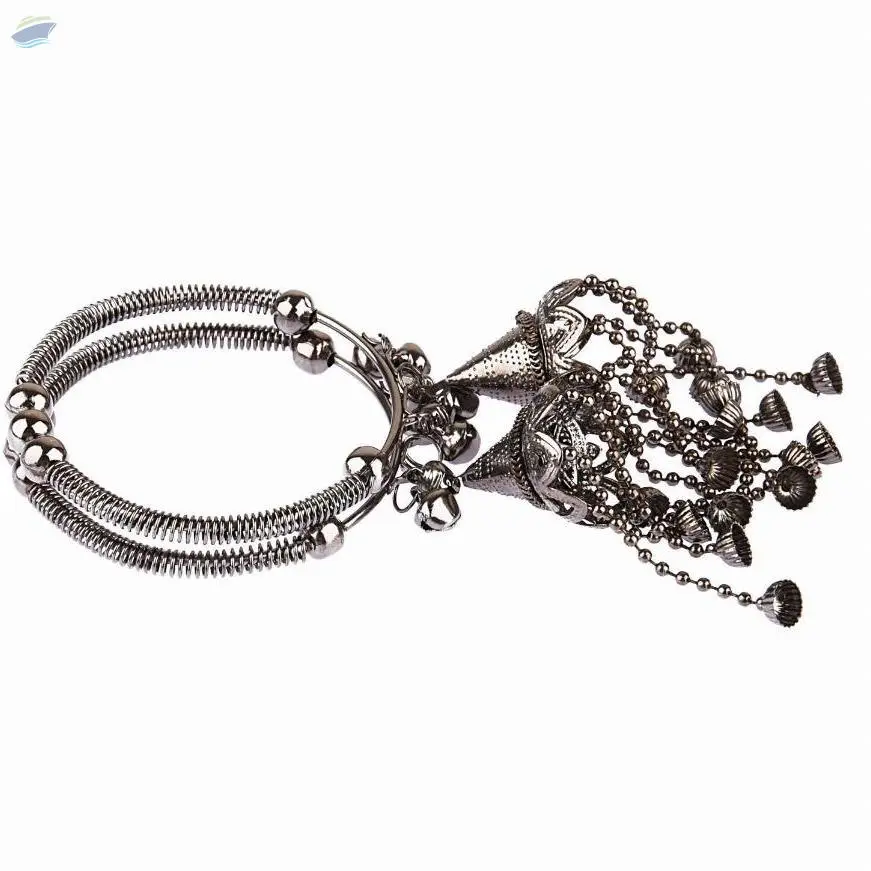 Antique Oxidized Tassel Charm Bangles