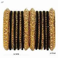 Indian Oxidised CZ Velvet Bangle Set