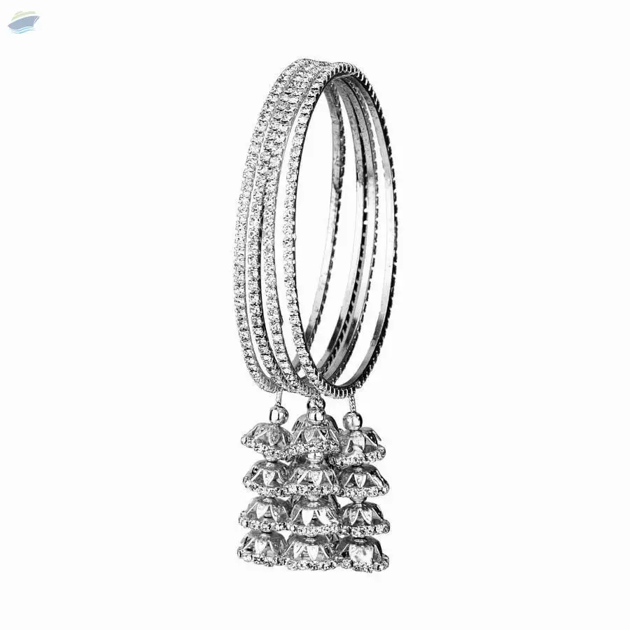 Indian Crystal Jhumka Tassel Bangles Set