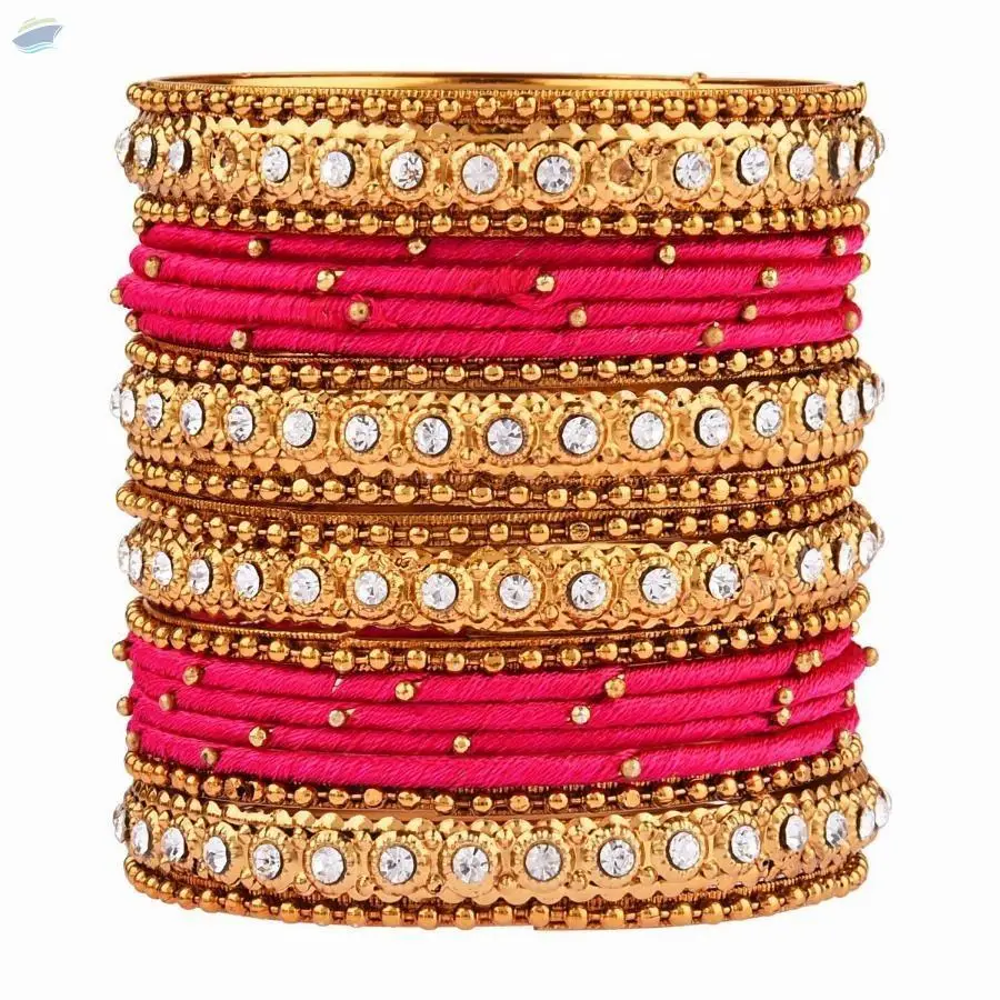 Fashion Crystal Beaded Silk Thread Bangles Set