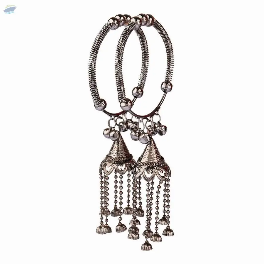 Antique Oxidized Tassel Charm Bangles